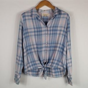 NWOT Cloth & Stone | Tie front plaid shirt M